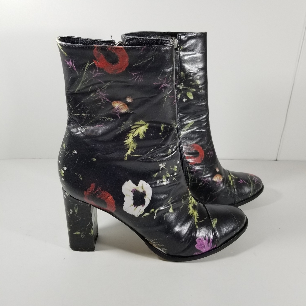 Matisse Boots Women’s Size 9 Posey Floral Leather Booties Black Side Zip Heels